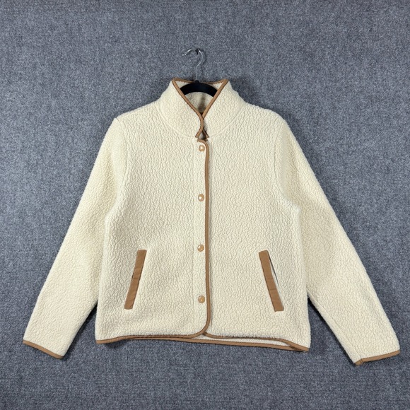 J.CREW Jackets & Blazers - J Crew Vintage Fleece Polartec Jacket Snap Button Cream Brown Womens Small #2217